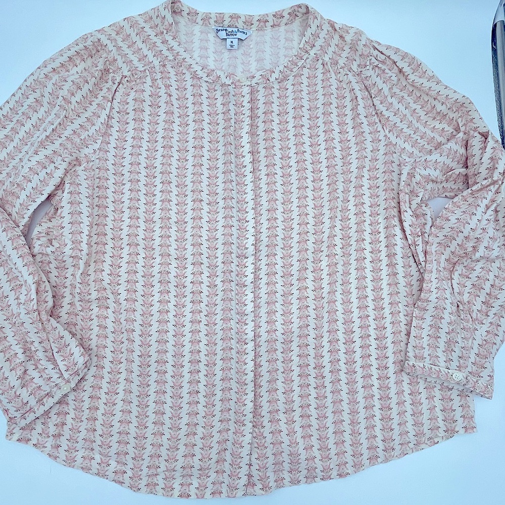 Women's Pink Cottagecore Coquette Cotton blend button up notch collar top blouse
